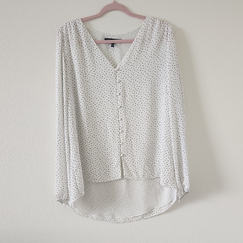 White House Black Market White Polka Dot Blouse